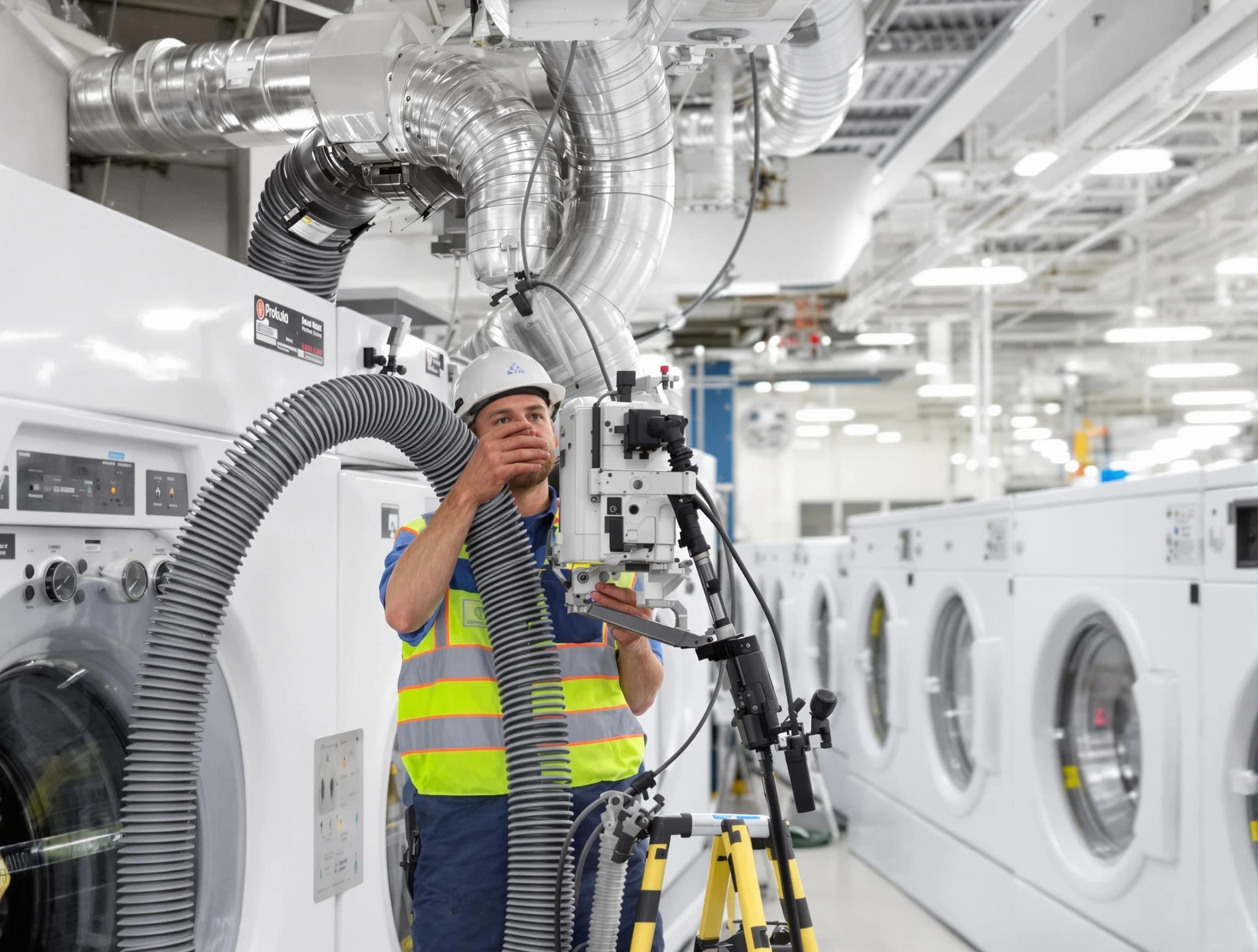 Piedmont Dryer Vent Cleaning team performing commercial-grade dryer vent cleaning at a business facility in Piedmont