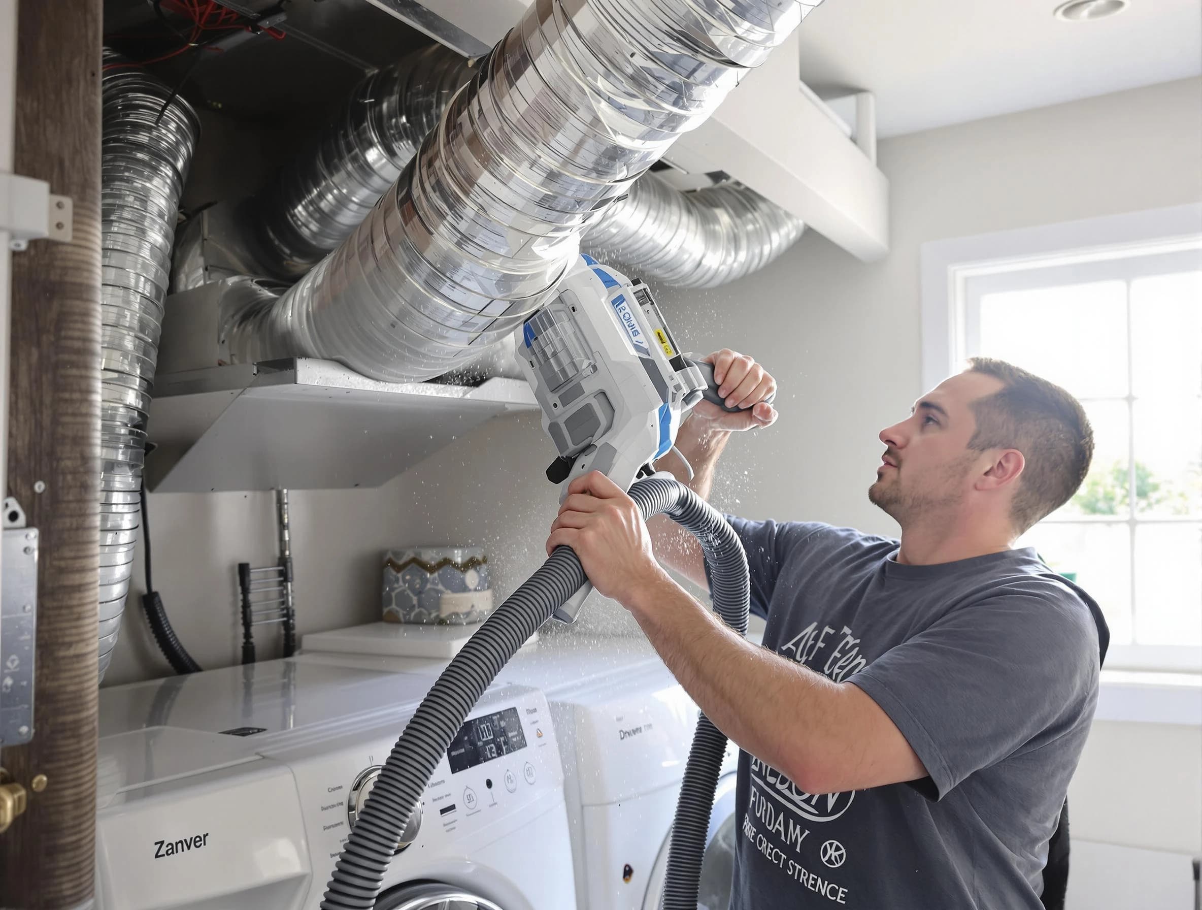 Piedmont Dryer Vent Cleaning specialist cleaning deep within a dryer vent duct system in Piedmont