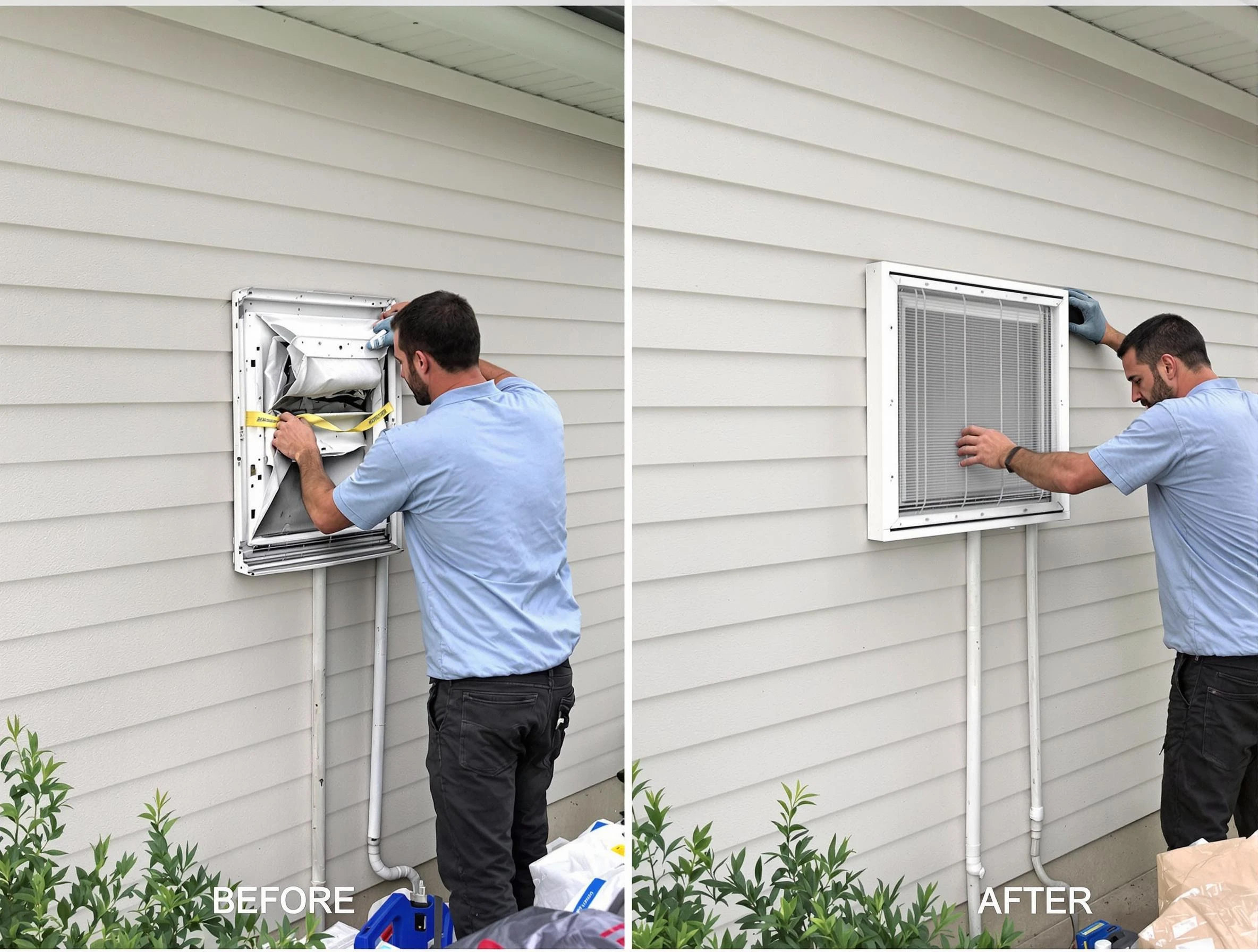 Piedmont Dryer Vent Cleaning technician installing high-quality dryer vent cover at a residential property in Piedmont